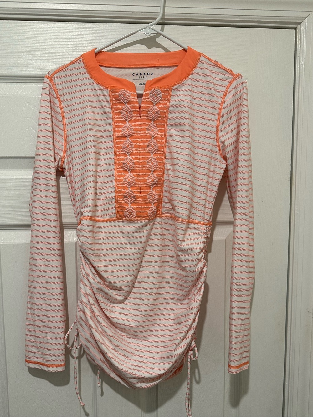 Cabana Life Pink Stripe Long-Sleeve Swim Tunic with Orange Lace Trim - Picture 2 of 8
